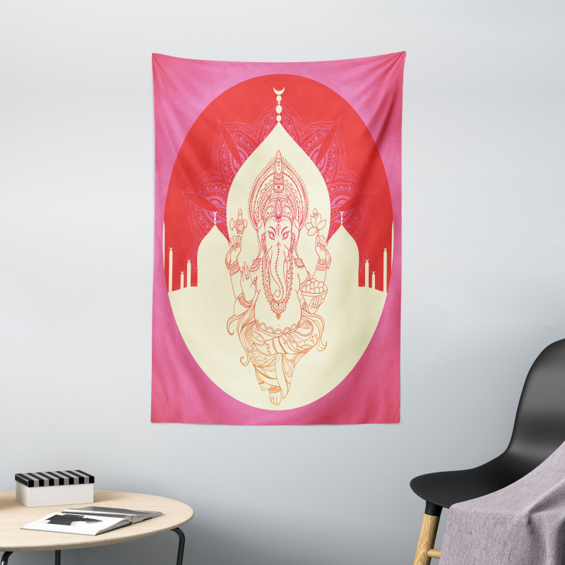 Elephant and Building Yoga Tapestry