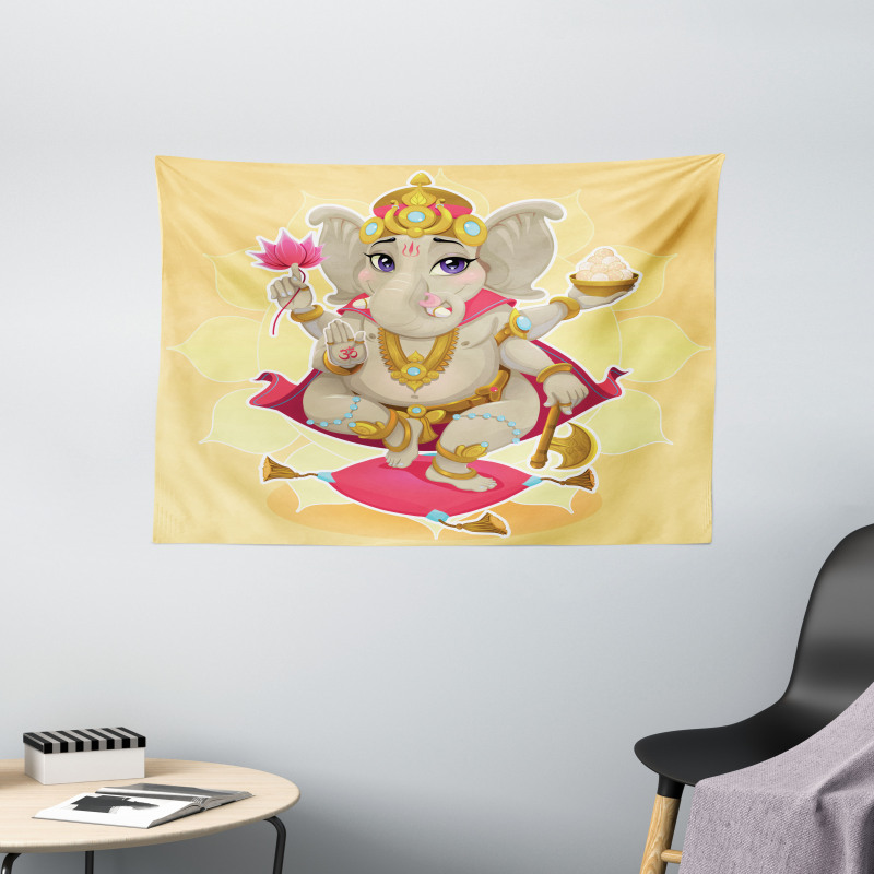 Ethnic Cute Kids Cartoon Wide Tapestry