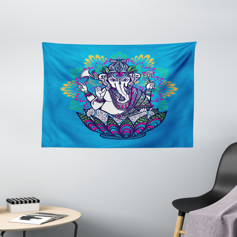 Elephant Mandala Pattern Wide Tapestry