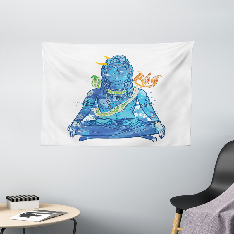 Watercolors Moon Peace Wide Tapestry