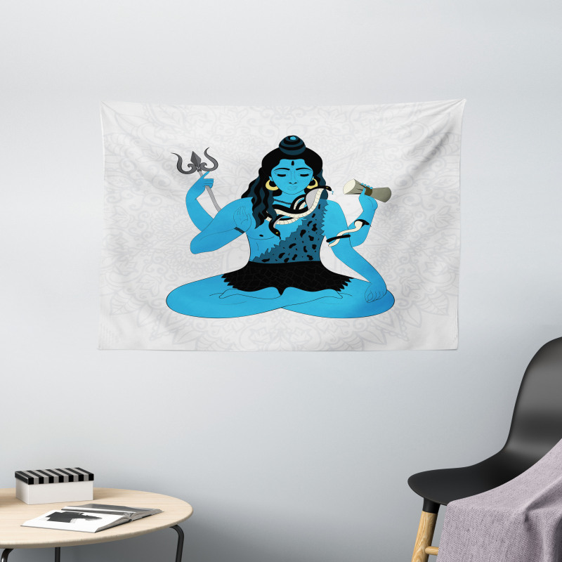 Mystic Figure in Yoga Pose Wide Tapestry