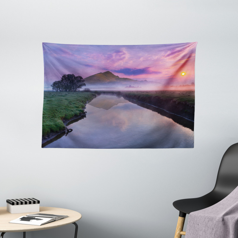 Misty Sunrise Sunnny Sky Wide Tapestry