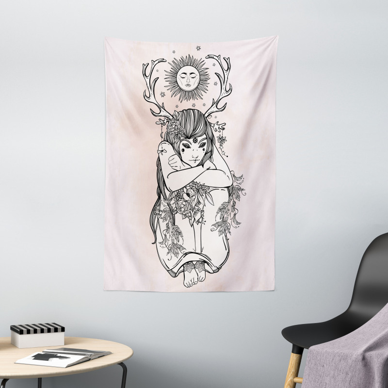 Occult Girl Under Sun Tapestry