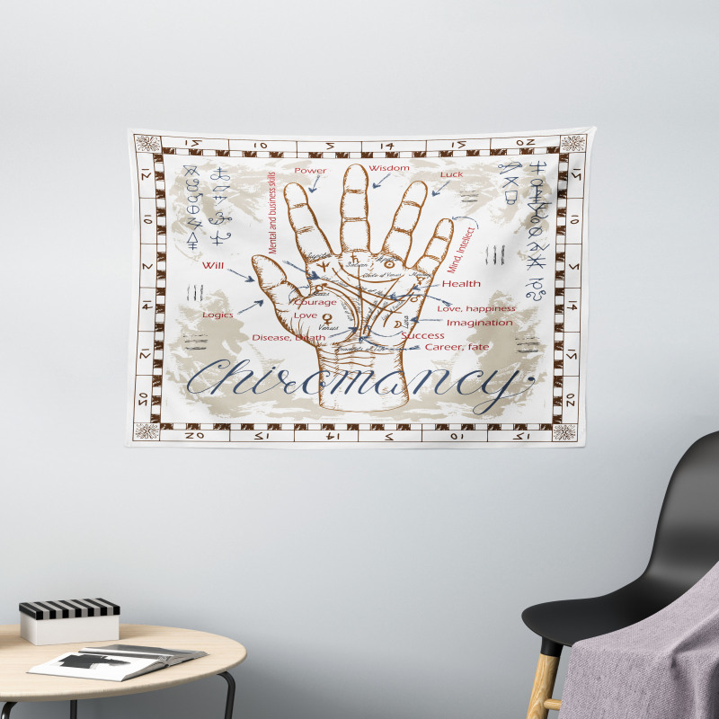 Vintage Chiromancy Chart Wide Tapestry