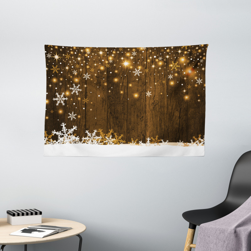 Wood and Snowflakes Wide Tapestry