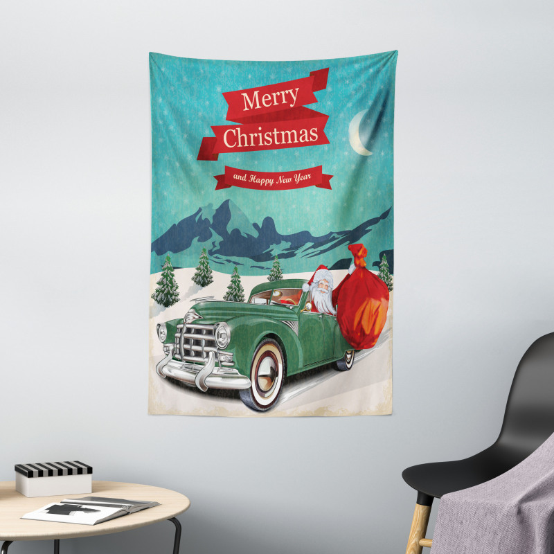 Santa in Classic Car Tapestry