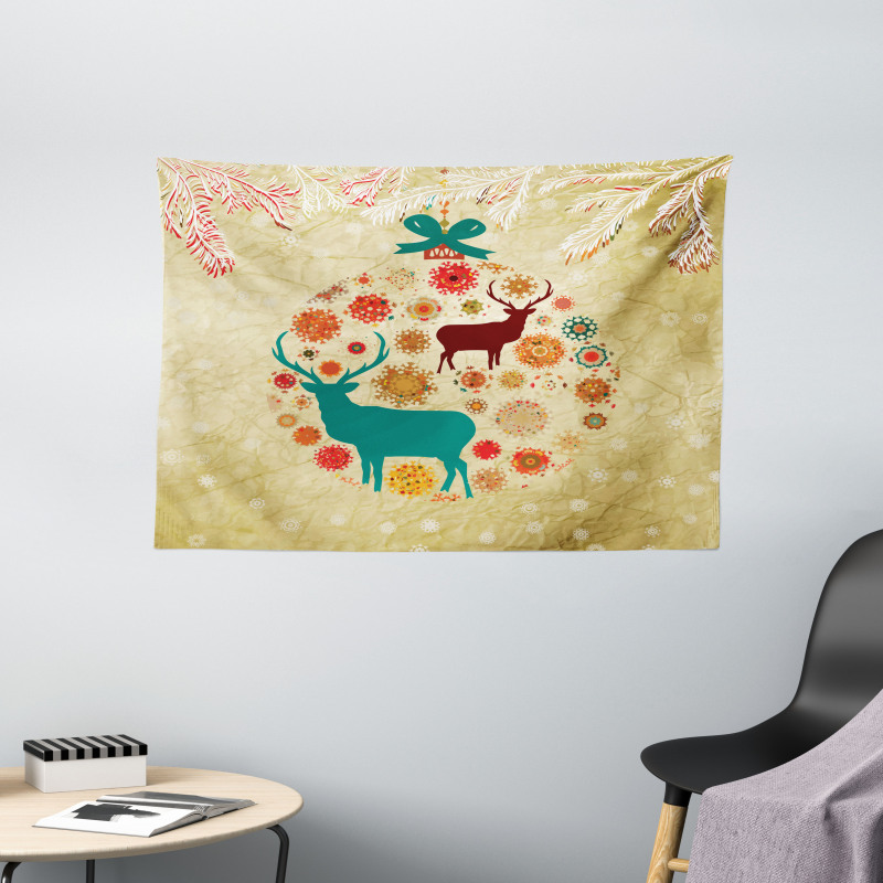 Reindeer in Winter Wide Tapestry