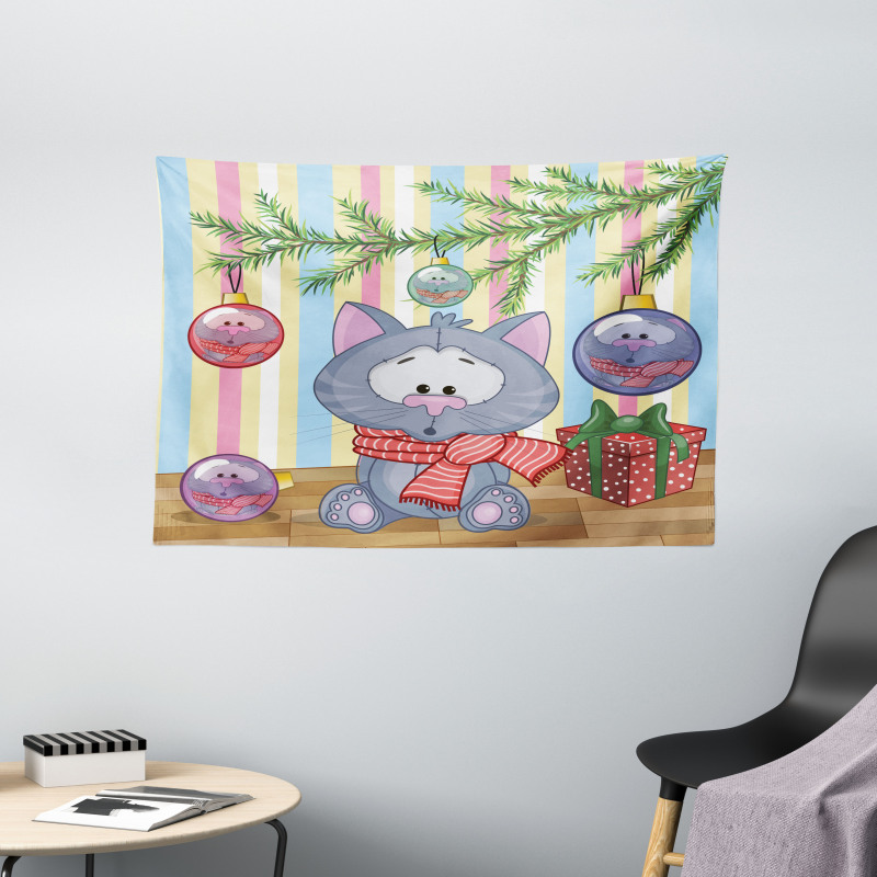 Kitten Gift and Tree Wide Tapestry