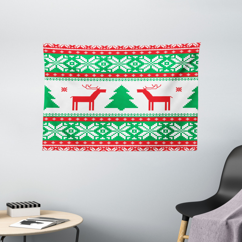 Holiday Season Deer Wide Tapestry