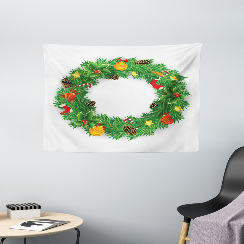 Evergreen Wreath Art Wide Tapestry