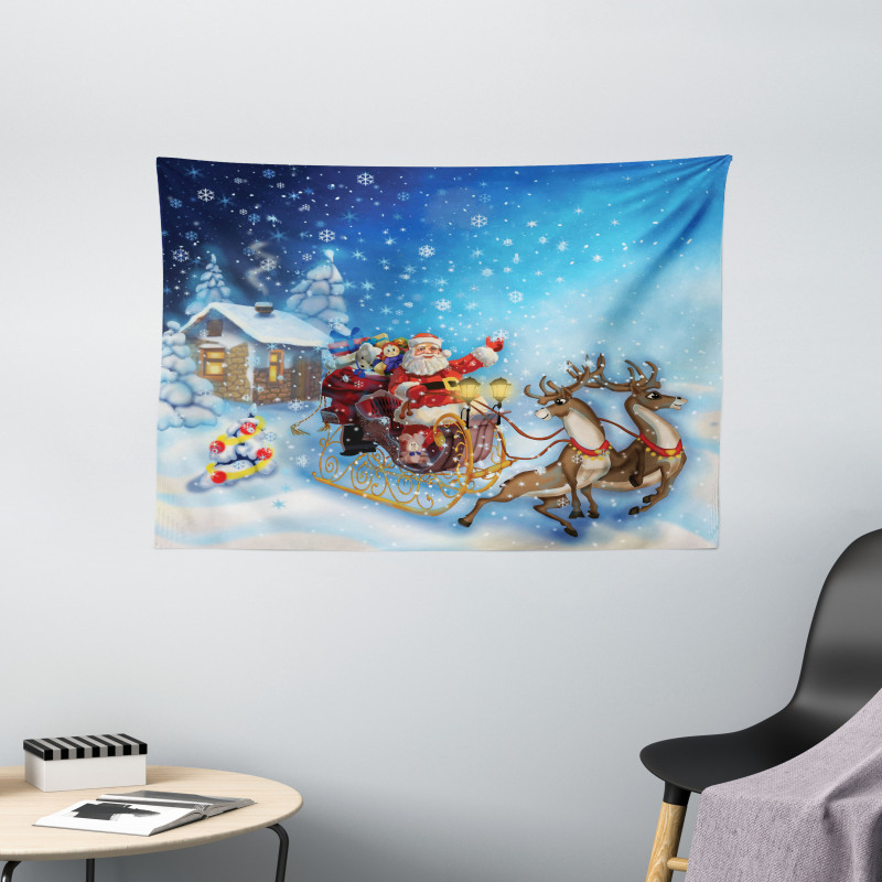 Santa in Sleigh Toys Wide Tapestry