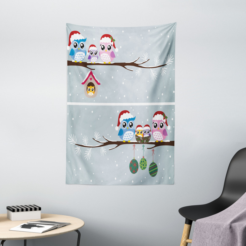 Owls with Santa Hats Tapestry