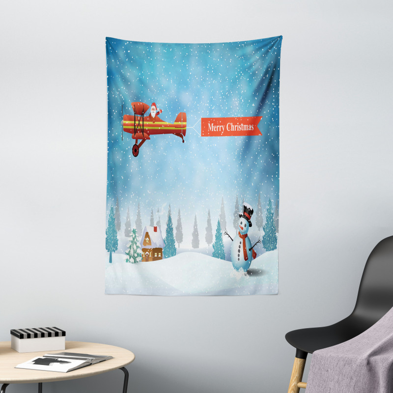 Santa Plane Snowman Tapestry