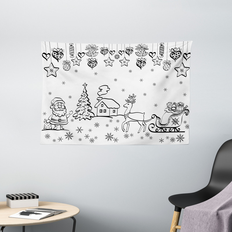 Tree Reindeer Santa Wide Tapestry