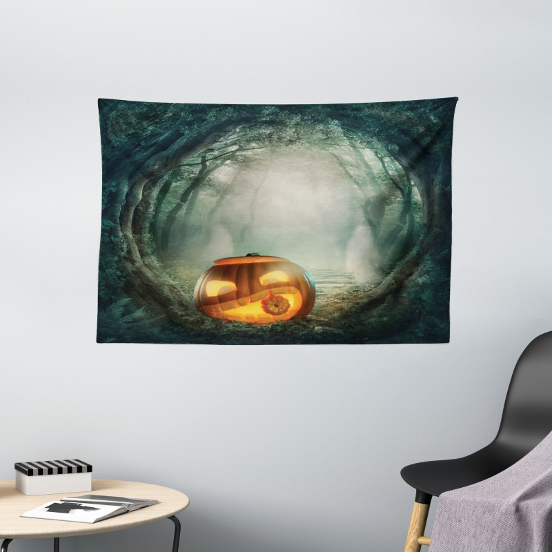 Pumpkin Enchanted Forest Wide Tapestry
