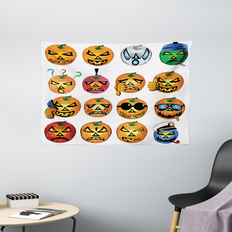 Pumpkin Emoji Wide Tapestry