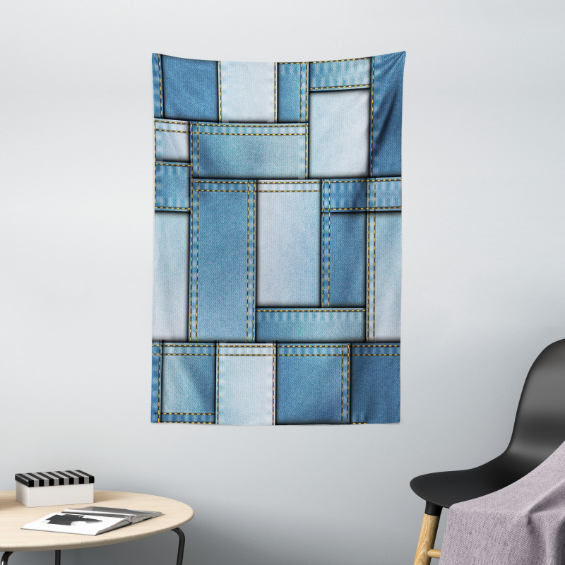 Denim Patchwork Pattern Tapestry