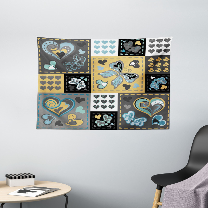 Butterfly Heart Retro Wide Tapestry