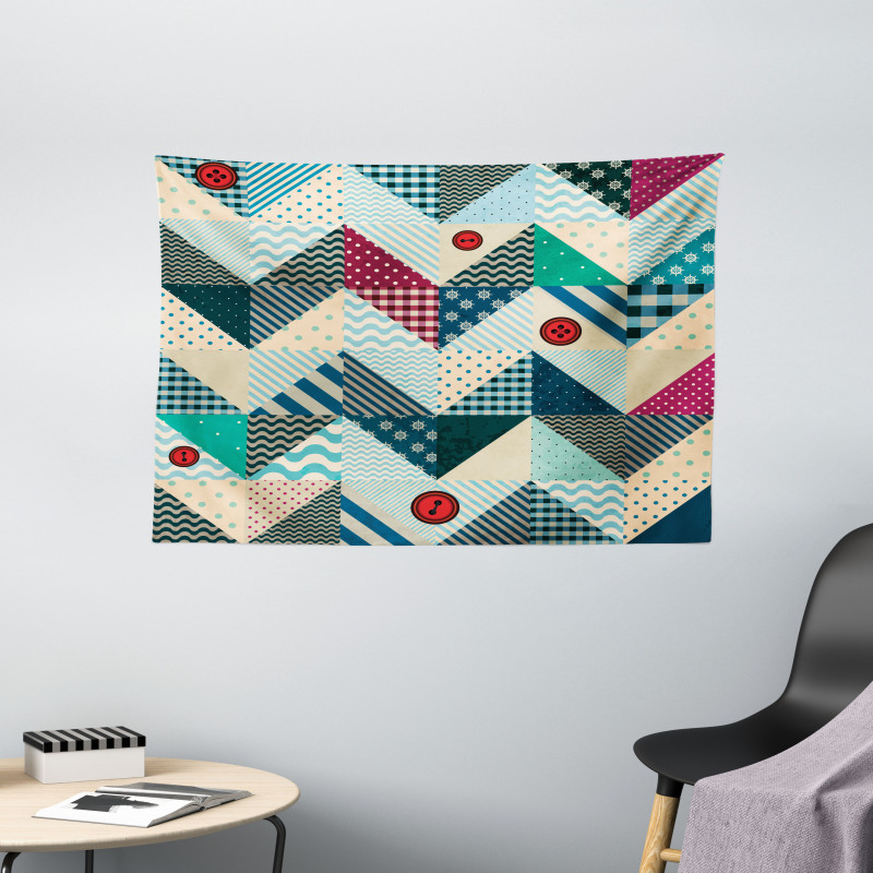 Vintage Patchwork Art Wide Tapestry