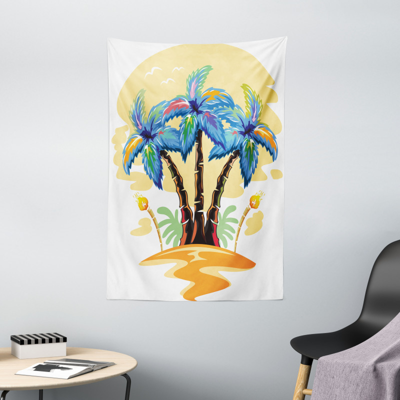 Cartoon Island Sunset Tapestry