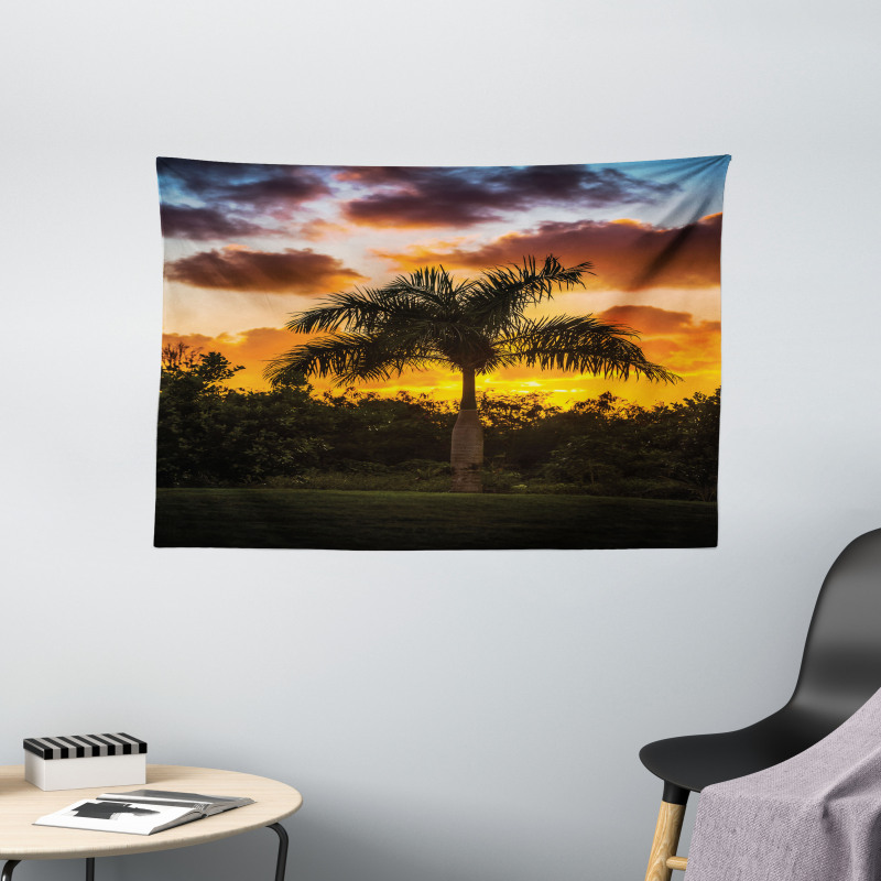 Exotic Tree at Sunset Wide Tapestry