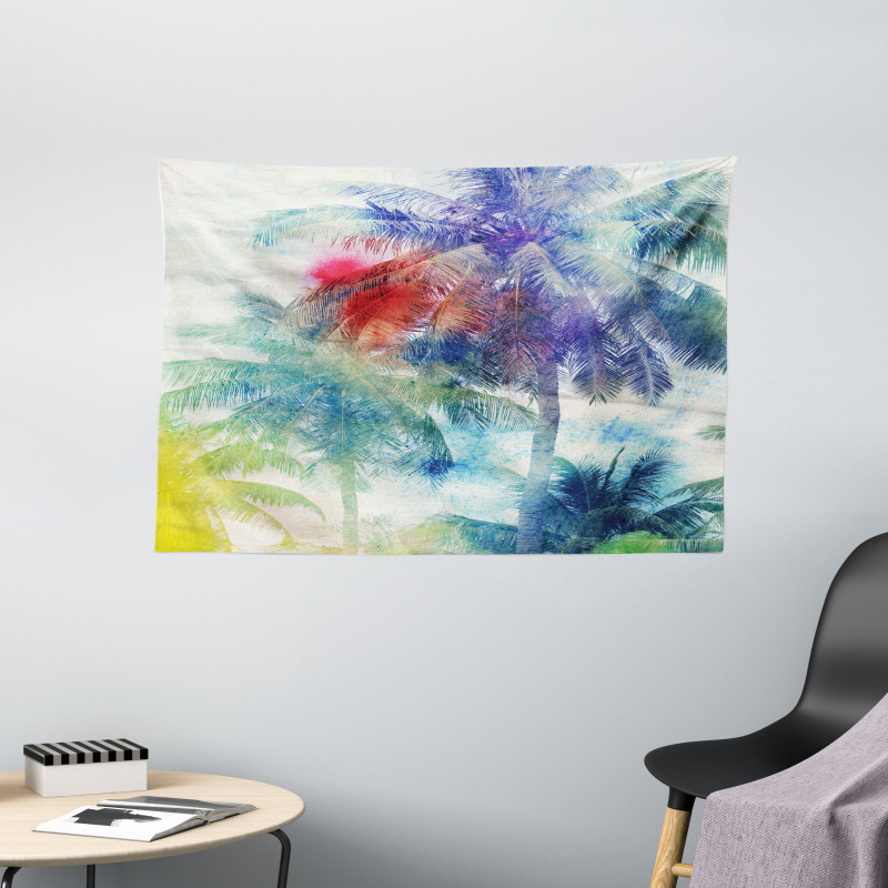 Watercolor Palm Retro Wide Tapestry