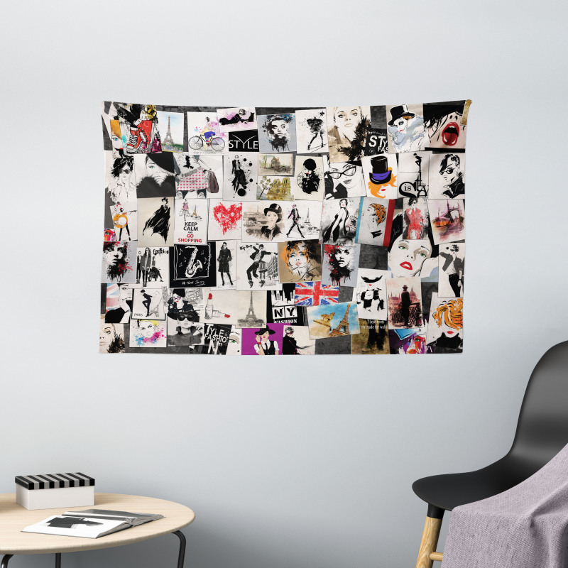 Collage Fashion Modern Wide Tapestry