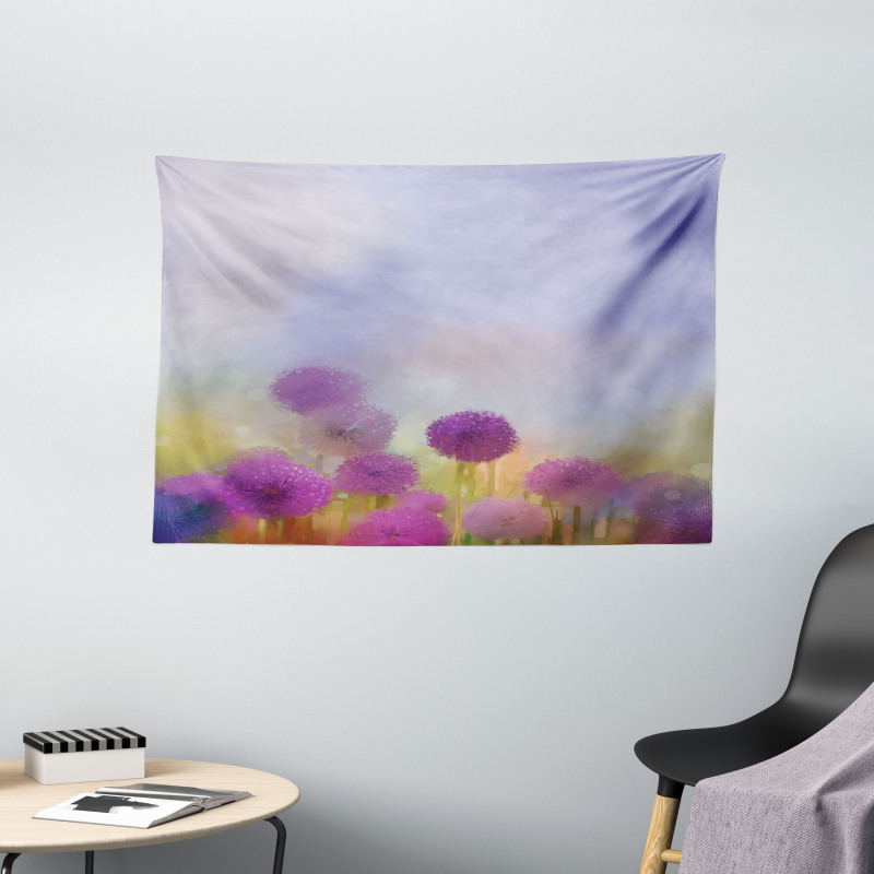 Onion Flowers Pastel Wide Tapestry
