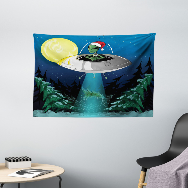 Alien Christmas Art Wide Tapestry