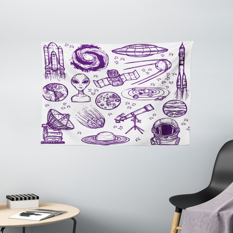 Sketch Alien Planet Art Wide Tapestry