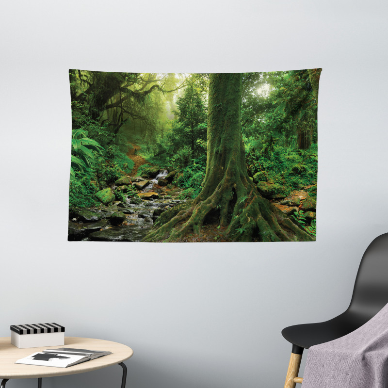 Moss on Trees Stream Wide Tapestry