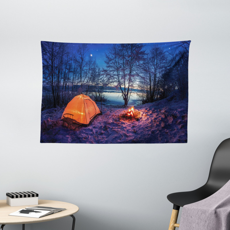 Night Camping Adventure Wide Tapestry