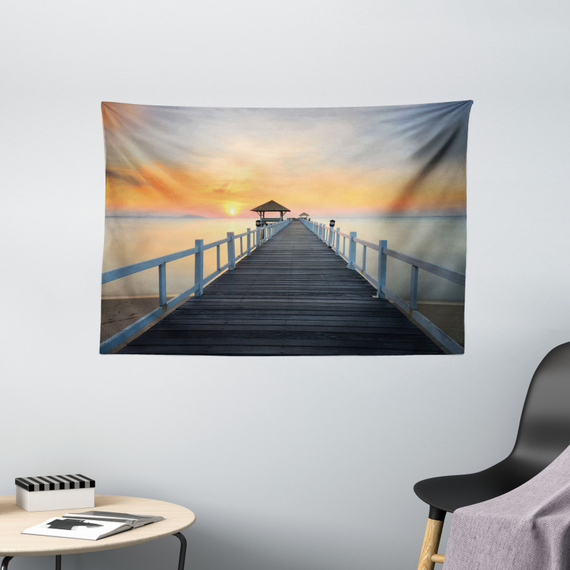 Wood Path on Beach Wide Tapestry