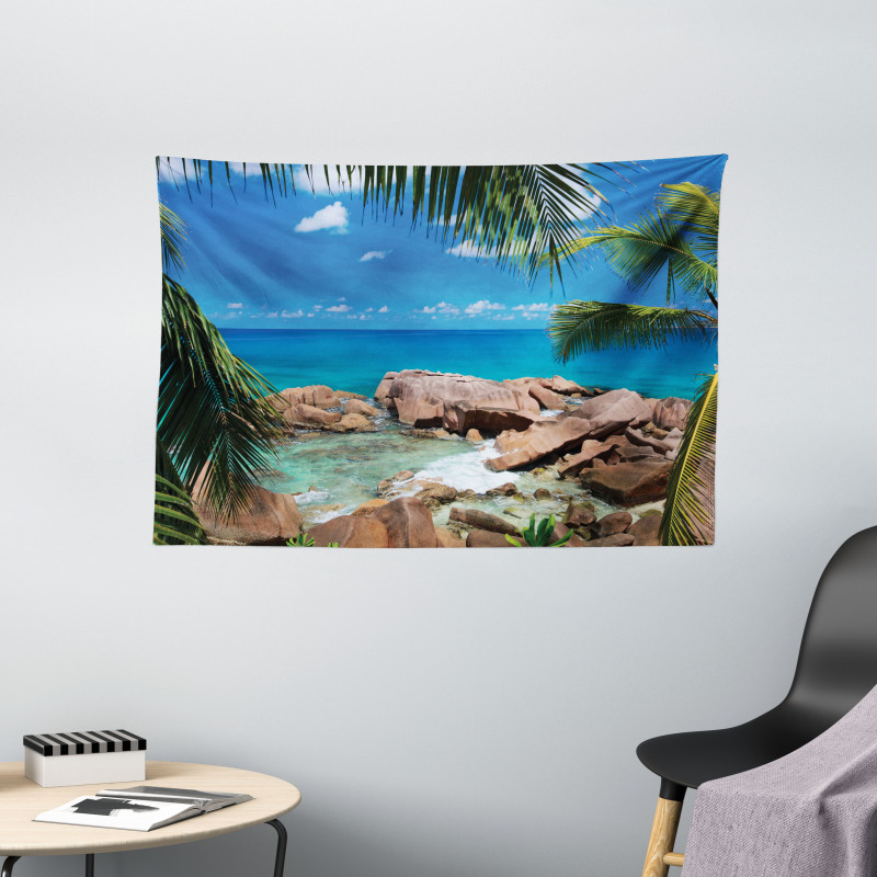 Palm Tree Coastline Wide Tapestry