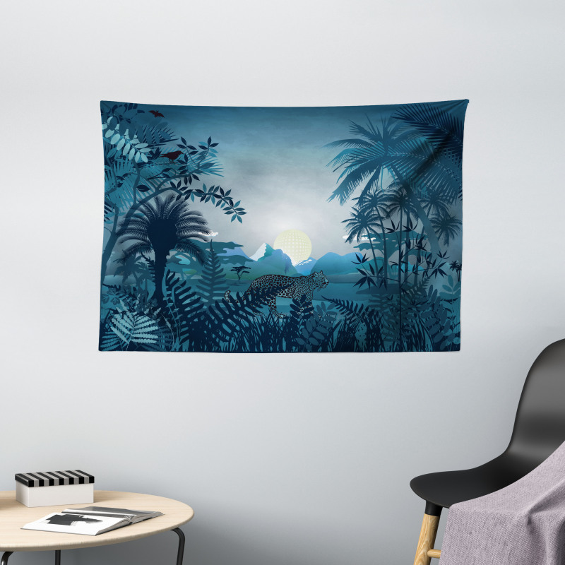 Tiger in Hazy Rainforest Wide Tapestry