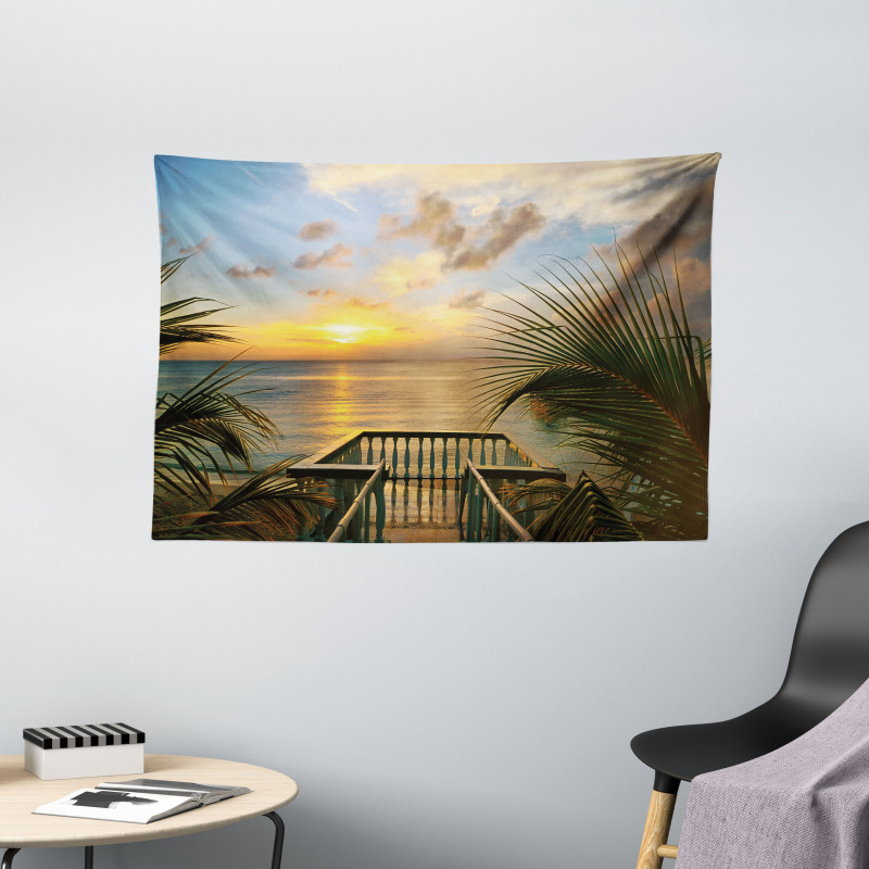 Palms Sunset Scenery Wide Tapestry