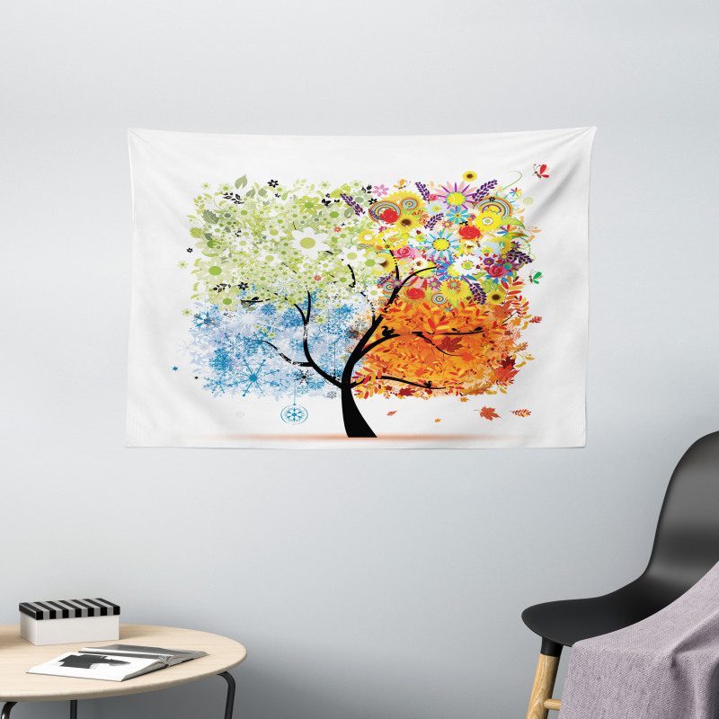 Flowers 4 Season Theme Wide Tapestry