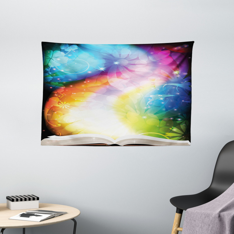 Fairy Tale Book Rainbow Wide Tapestry