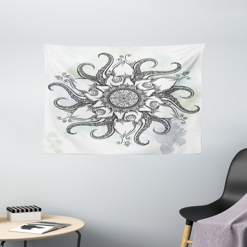 Drawn Mandala Flower Wide Tapestry