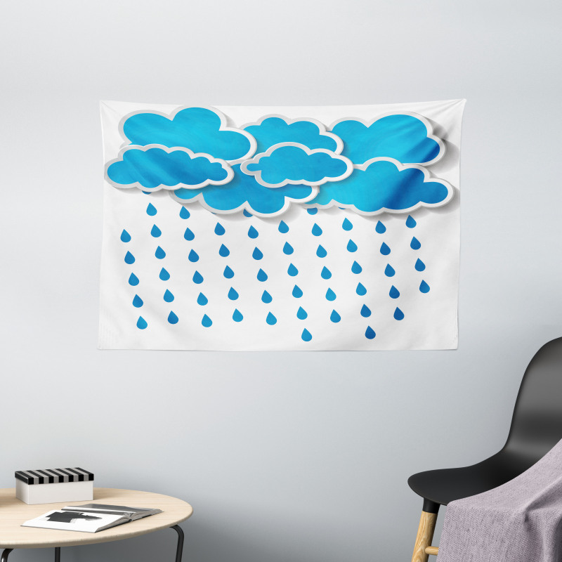 Puffy Clouds Rainy Day Wide Tapestry