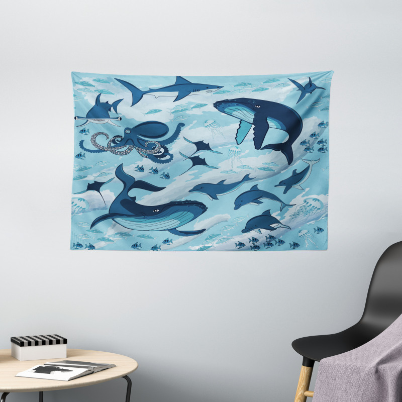 Dolphins Octopus Starfish Wide Tapestry