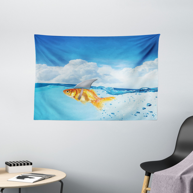 Goldfish with Shark Fin Wide Tapestry