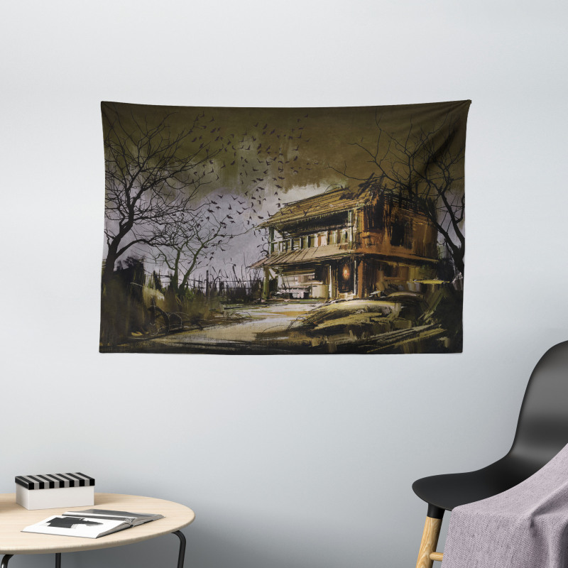 Wooden Haunted House Wide Tapestry