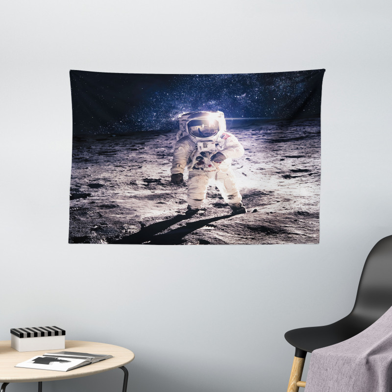 Moon Surface Journey Wide Tapestry