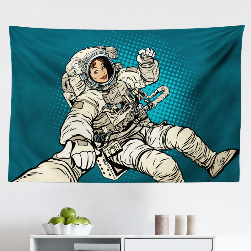 Uzay Mikrofiber Geniş Duvar Halısı Kadın Astronot Desenli