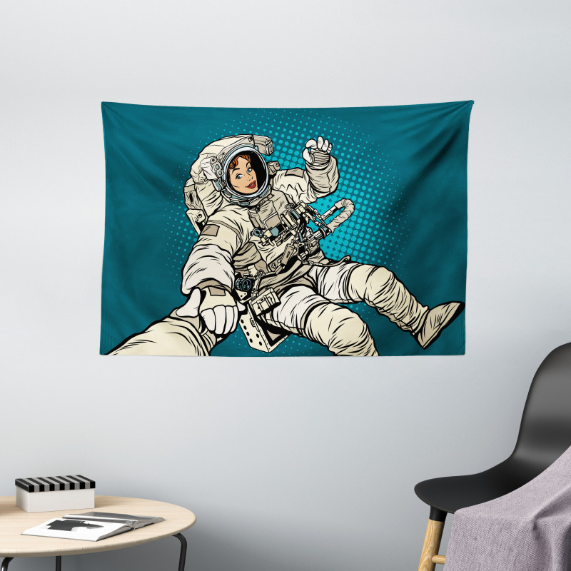Astronaut Love in Space Wide Tapestry