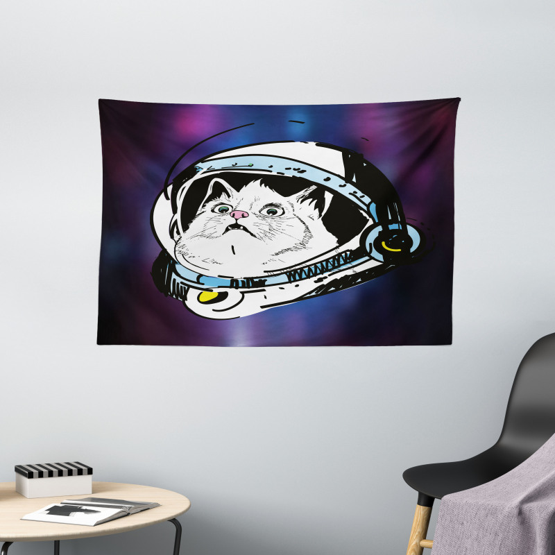 Kitten Astronaut Cosmic Wide Tapestry