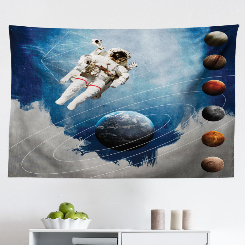 Uzay Mikrofiber Geniş Duvar Halısı Astronot ve Gezegenler