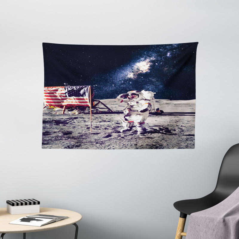 Moon Astronaut Space Wide Tapestry
