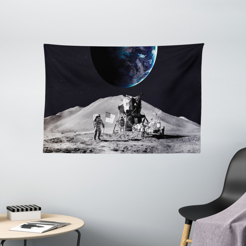 Moon Outer Space Wide Tapestry